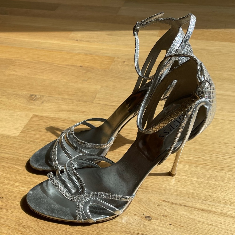 Guess by Marciano Silver Strappy Heels